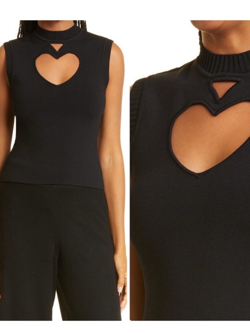 STAUD Black Sleeveless Knit Shell with Heart Cutout